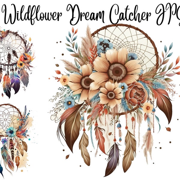 10 Floral Dreamcatcher, Boho Dreamcatcher, JPGs, Commercial use, Digital Download,Watercolor Clipart,Card Making,Clip Art,Digital Craft