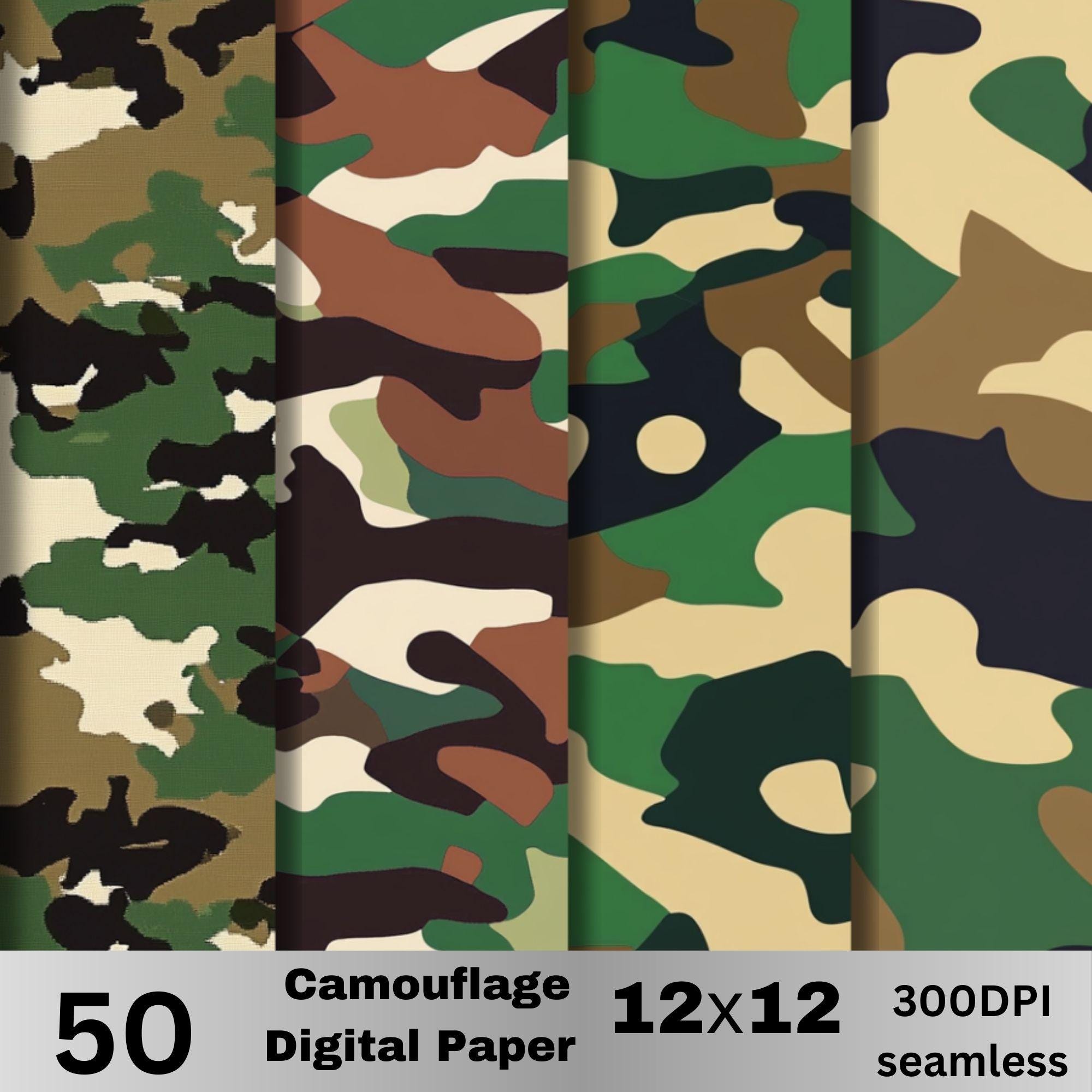 50 Camouflage Digital Paper Bundle – Seamless Army Camo Patterns in ...
