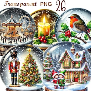 26 PNG, Christmas Snow Globes Clipart bundle, set 3, Festive Globe Illustrations dtsigns, Digital Download, Unlimited Commercial Use Crafts