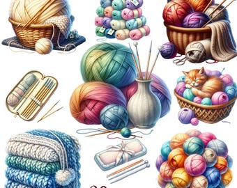 Watercolor yarn and wool clipart 39 PNG, Watercolor Knitted Goods Images,knitting clipart,hobbies clip art,needlework and sewing, printables