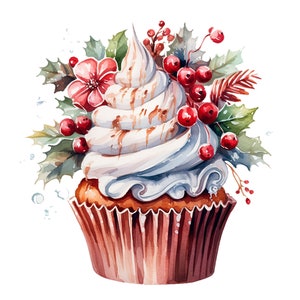 27 Watercolor Christmas Cupcake Clipart Jpgs, Digital Download Card ...