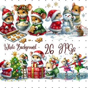 20 JPGs, Christmas Mouse Clipart, High Quality, Digital Download, Card Making, Mixed Media,Digital Paper Craft,Graphic design Cute mice