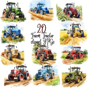 20 Watercolor Farm Tractor clipart, JPGs, Farm Tractor,Commercial use,Digital Download,Watercolor Clipart,Card Making,Clip Art,Digital Craft