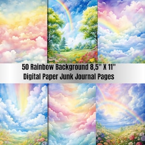 Könnte beinhalten: 50 digitale Hintergrundbilder mit Regenbögen, Wolken und Blumenfeldern. Jeder Hintergrund ist 8,5 Zoll mal 11 Zoll groß.