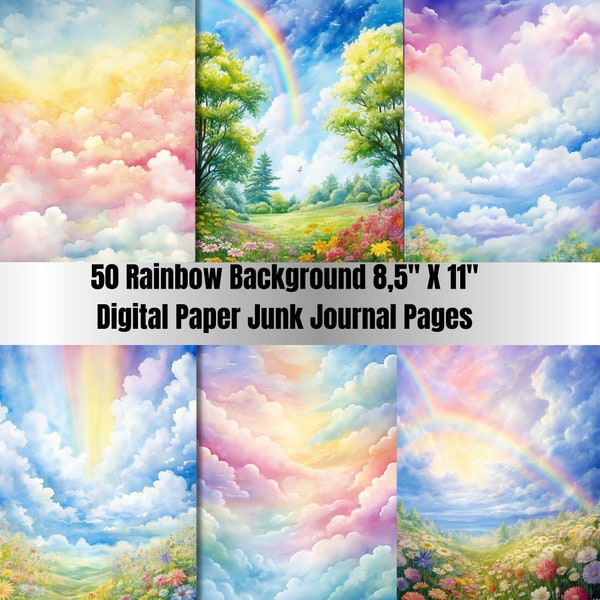50 Printable Rainbow Digital  Paper,JPGs,Rainbow Background,Magical Rainbow Backdrop,Enchanted Rainbow Junk Journal Paper