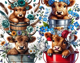 50 png cute highland cow clipart bundle,Happy Highland Cow art,Highland Cow birthday Clipart, highland Cow Funny Baby Cow,Digital Download