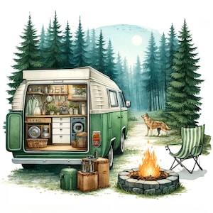 12 PNG/JPG, Cute Caravan Clipart,Printable Image,Junk Journal,Camping,Watercolor Effect,Clipart Bundle,Commercial UseDigital Download