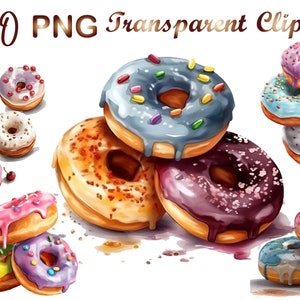 May include: A collection of ten colourful doughnuts with various toppings, including sprinkles, chocolate chips, and glaze. The doughnuts are arranged in different stacks and groupings, showcasing a variety of flavours and designs.