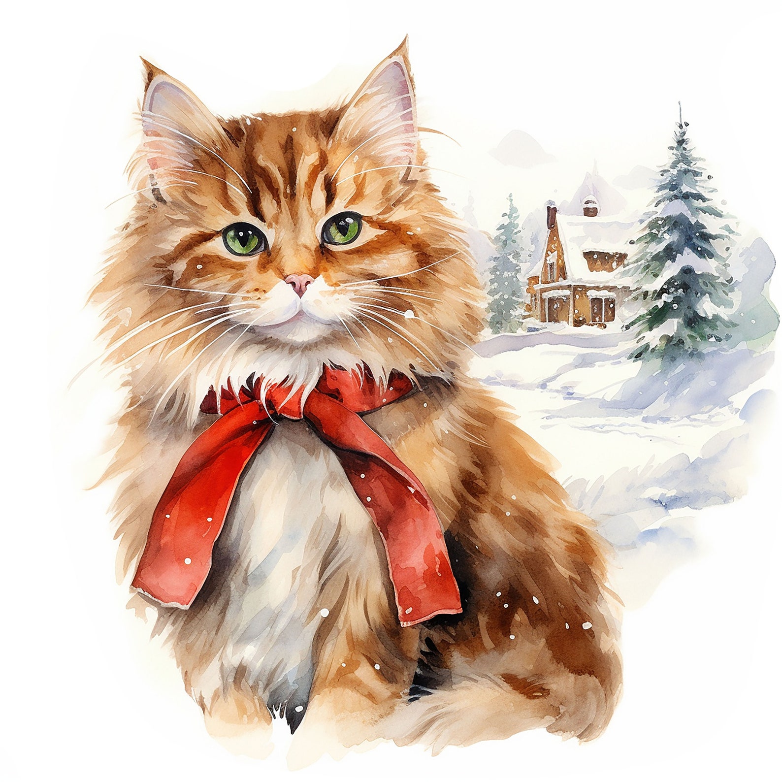 16 Winter Cat Clipart Jpgs, Printable Watercolor Clipart, Winter Cute ...