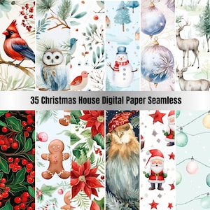 35 Seamless Happy Christmas Digital Paper Pack, Winter Holiday Seamless Pattern, Сhildren Christmas,Old Texture Background, Scrapbook Papers
