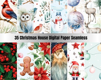 35 Seamless Happy Christmas Digital Paper Pack, Winter Holiday Seamless Pattern, Сhildren Christmas,Old Texture Background, Scrapbook Papers