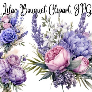 12 Lilac Bouquet Clipart, JPGs, Commercial use, Digital Download, Mixed Media, Digital Paper Craft, Watercolor clipart, Bouquet clipart