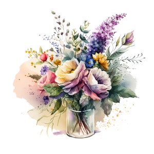 12 Vase of Flowers Clipart - High Quality JPGs - Digital Download - Card Making, Mixed Media, Digital Paper Craft,Watercolor clipart,Flowers