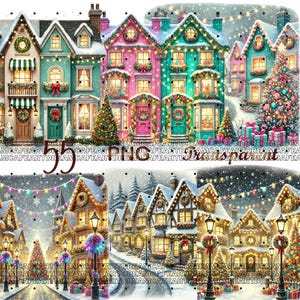 55 PNG, Christmas Villages  Clipart Bundle, Marry Christmas Graphics, Holiday design, Winter clipart, Commercial Use, Digital Download