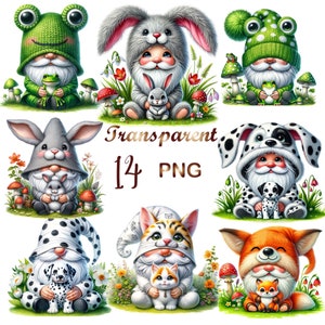 14 PNG, Gnome dog clipart, Gnome cat clipart,Gnome fox clipart, Gnome frog clipart