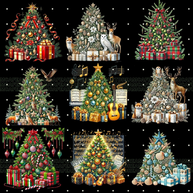 27 PNG Christmas Trees Clipart bundle, set 2,Festive Tree Illustrations designs,Instant Digital Download,Unlimited Commercial Use for Crafts image 17