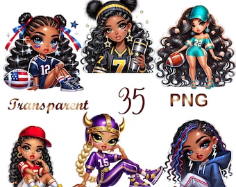 35 PNG Football Girls Clipart Set 2 | Game Day PNGs for Sublimation | Cute Sporty Fans | Instant Download | Commercial Use