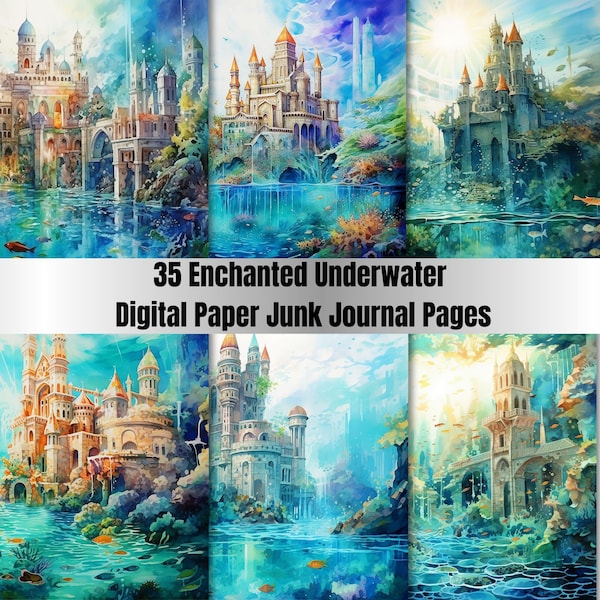 35 Printable Enchanted Underwater Digital Paper Set, Under the Sea Background, Enchanted Underwater Junk Journal Paper,Digital Scrapbooking