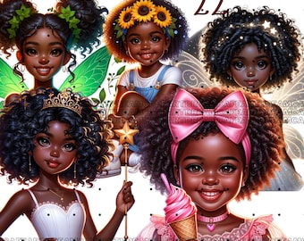 22 PNG, Black girl clipart bundle,afro girl clipart,Cute Black Skin Girl Graphics, African-American Girls,black girl graphics