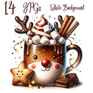 14 JPG, Winter Hot Cocoa, Cozy Hot Chocolate Graphics, Christmas graphics, Festive Printables, Digital Illustrations, Commercial Use