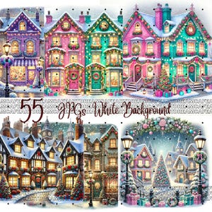 55 JPG, Christmas Villages  Clipart Bundle, Marry Christmas Graphics, Holiday design, Winter clipart, Commercial Use, Digital Download