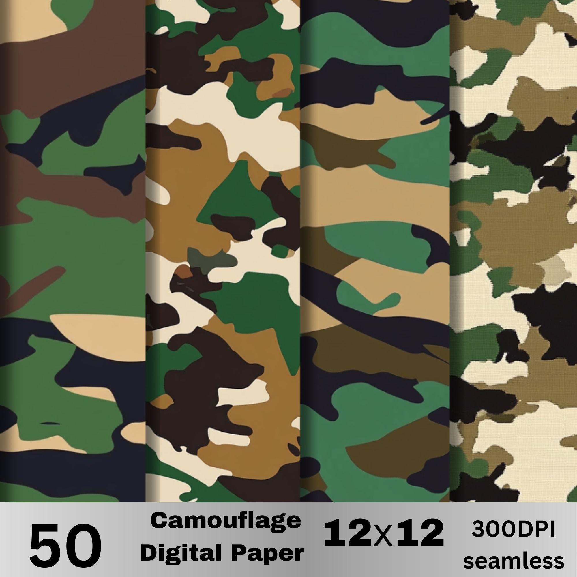 50 Camouflage Digital Paper Bundle – Seamless Army Camo Patterns in ...