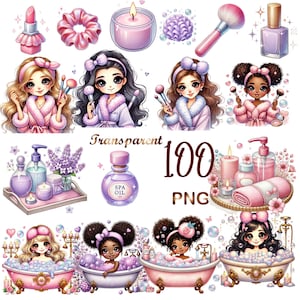 100 PNG Spa Clipart Bundle | Watercolor Spa Girls Illustrations Designs | Glam Spa Relaxation Clipart | Digital Download | Commercial Use