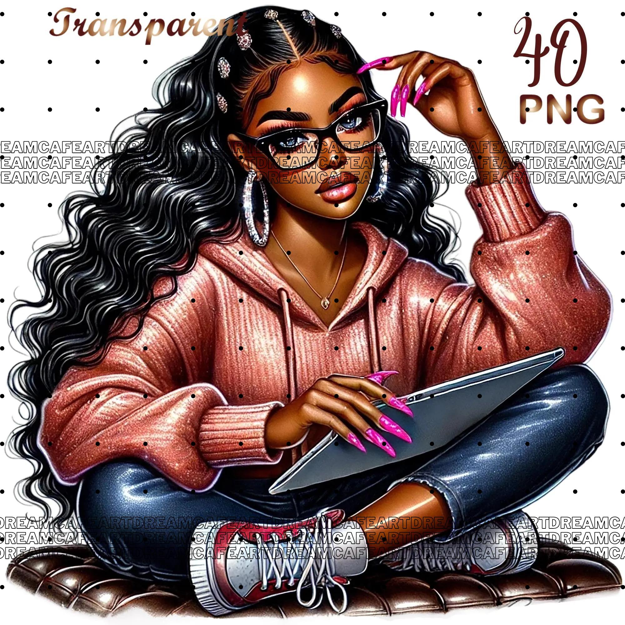 40 PNG, Black girl clipart bundle, Fashionable Girl Graphics,afro girl clipart,denim girl clipart,beautiful girl clipart,black girl graphics