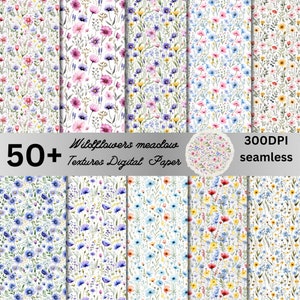 Seamless Wildflowers meadow Digital Paper, Seamless Wildflowers Printable Paper Pack,Preppy Fabric Scrapbook,Paper Blue,Nursery Junk Journal