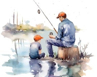 12 Fishing  PNG, Watercolor dad and son fishing Glipart, Fishing PNG, Fishing Fish png, Fishing png, Commercial Use, Digital Download
