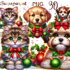 30 PNG, Christmas Animals, Winter Animals Clipart bundle, Christmas Animal Graphics, Festive Animal Illustrations, Holiday Art