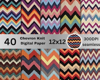 Seamless Chevron Knit Patterns Set, 40 Boho Zigzag Knit Digital Paper, Junk Journal, Scrapbooking