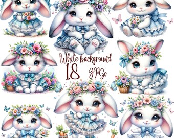 18 JPG, Niedliches Häschen Clipart, Häschen Clipart, süßes Häschen, Häschen Clipart, Blumen Häschen Clipart, Häschen mit Blumen Clipart, Baby Häschen Clipart