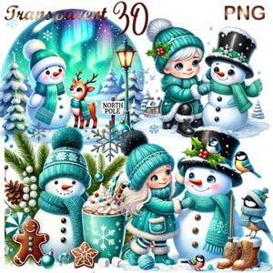 30 PNG Christmas Snowman bundle Clipart, Festive Snowmen Graphics, Holiday clipart, Commercial Use, Digital Download (1)