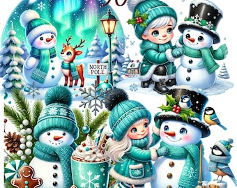 30 PNG Christmas Snowman bundle Clipart, Festive Snowmen Graphics, Holiday clipart, Commercial Use, Digital Download (1)