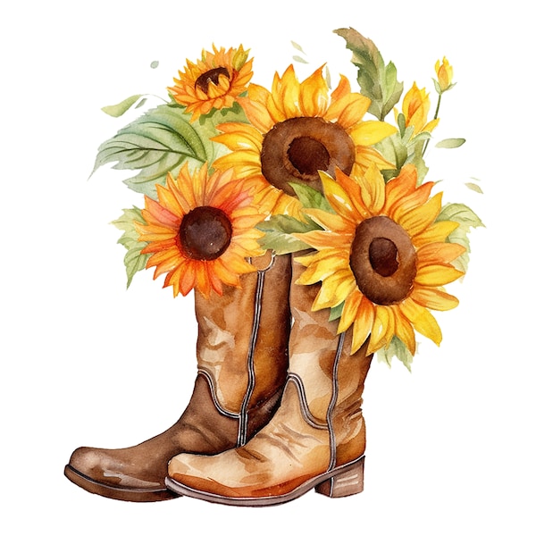 12 Watercolor Sunflowers Clipart , JPGs, Watercolor sunflower, sunflower boots, sunflower clip art, watercolor autumn, autumn floral