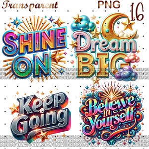 16 PNG, Inspirational Quotes Clipart, Motivational Phrase Illustrations, Positive Art, Inspirational Quotes, Inspirational PNG, Digital file