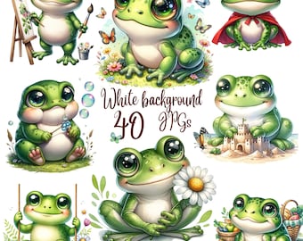 40 JPG, Cute Frog Clipart bundle, Watercolor  Frogs clipart, Frogs design, Cute Baby Frogs,  Cute Baby Animals Clipart, Commercial Use