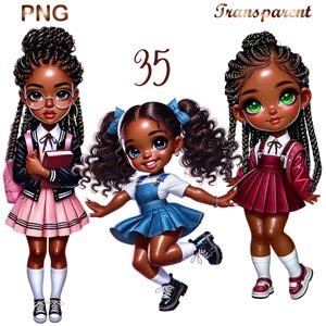 35 PNG, Black School Girls Clipart Bundle,set 1,Black Cute Educational Graphics,Black girl clipart,afro girl clipart,Sublimation,dtf png,dtf