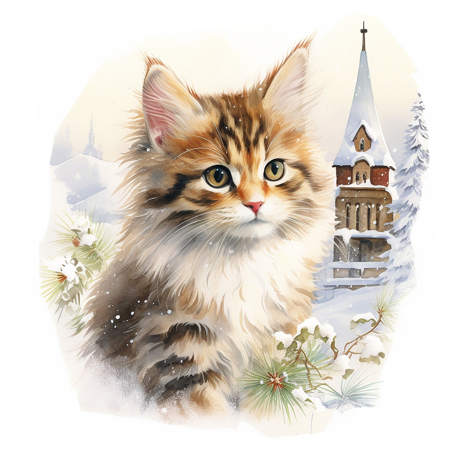 16 Winter Cat Clipart Jpgs, Printable Watercolor Clipart, Winter Cute ...