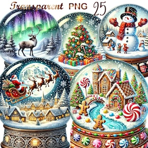 25 PNG, Christmas Snow Globes Clipart bundle, Festive Globe Illustrations dtsigns, Instant Digital Download, Unlimited Commercial Use Crafts