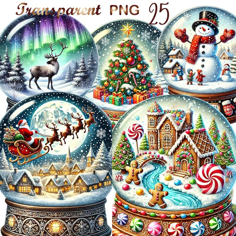 25 PNG, Christmas Snow Globes Clipart Bundle, Festive Globe ...