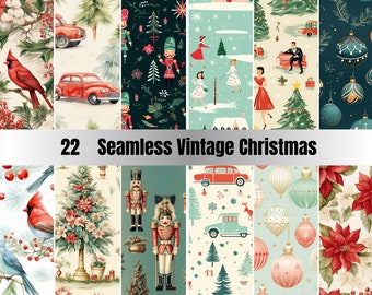 22 Seamless Vintage Christmas Digital Paper Pack, Winter Holiday Seamless Pattern, Old Christmas Festive Texture Background,Scrapbook Papers