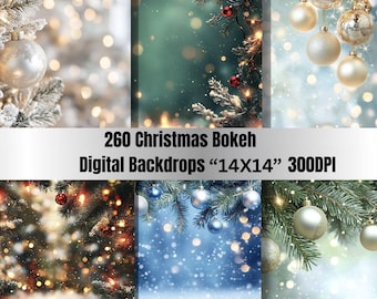 260 JPGs Christmas Bokeh Digital Backdrops, Christmas Digital backdrops, Holiday Photo Background Templates, Photoshop overlays