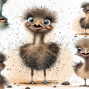 10 PNG JPGs, Baby Ostrich Clipart bundle, Baby Ostrich png,  Watercolor clipart ostrich, Card Making, Mixed Media, Digital Paper Craft