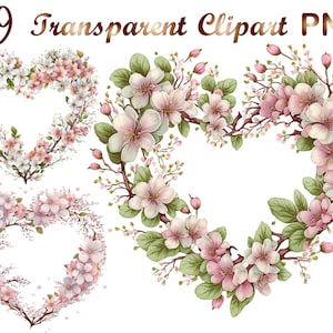 9 Cherry blossom png, Heart areath png, Spring sublimation, Spring png, Sublimation, Digital Download,Commercial Use,Watercolor clipart