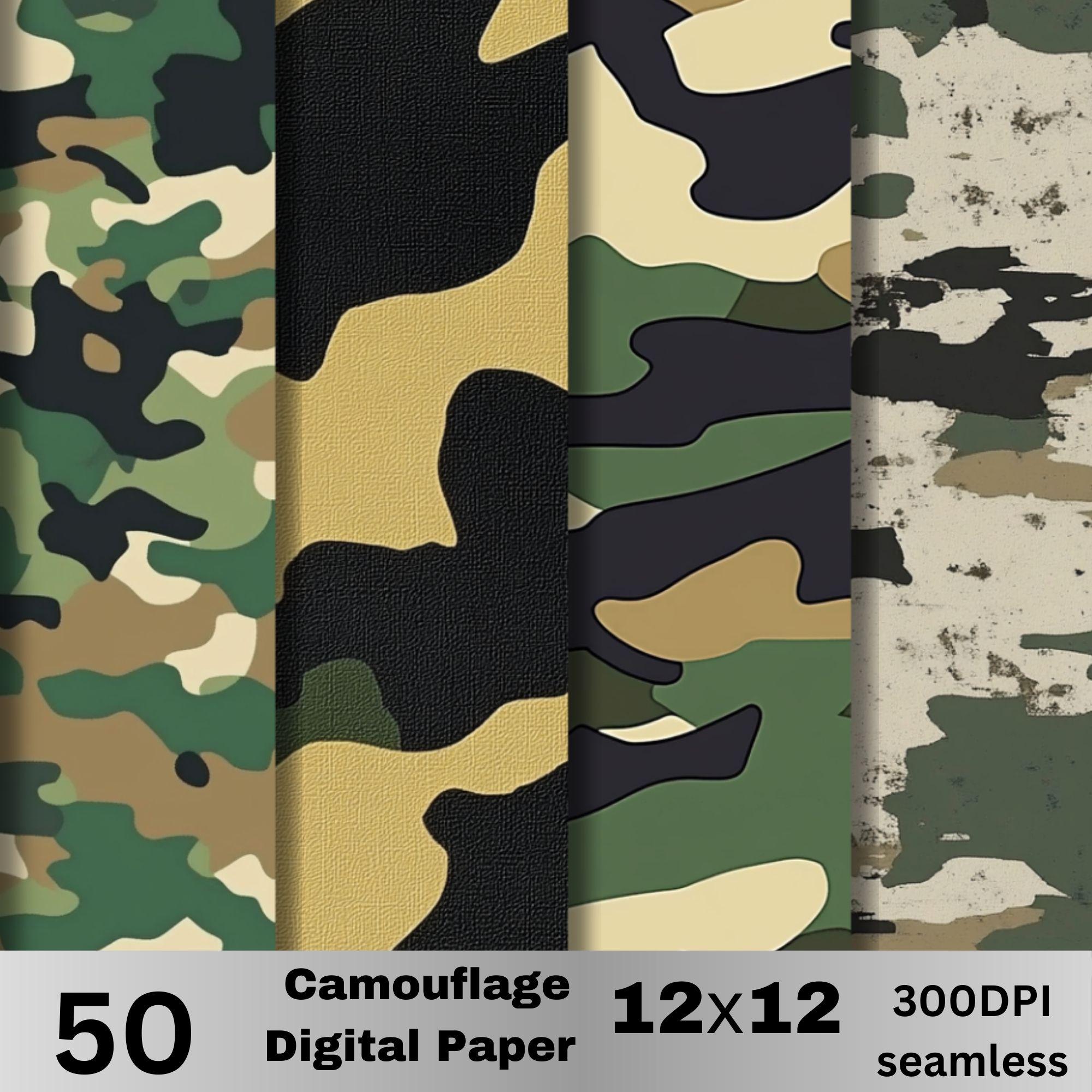 50 Camouflage Digital Paper Bundle – Seamless Army Camo Patterns in ...