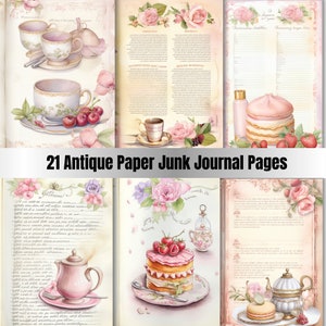 21 pagine di diario di carta antica, diario di carta retrò per la colazione, pagine di diario stampabili 8,5 x 11 pollici carta A4, carta digitale, scrapbooking