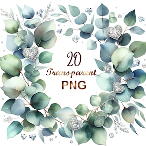 20 Eucalyptus border clipart, eucalyptus watercolor clipart, eucalyptus clipart corners, eucalyptus wreath clipart, eucalyptus clipart frame