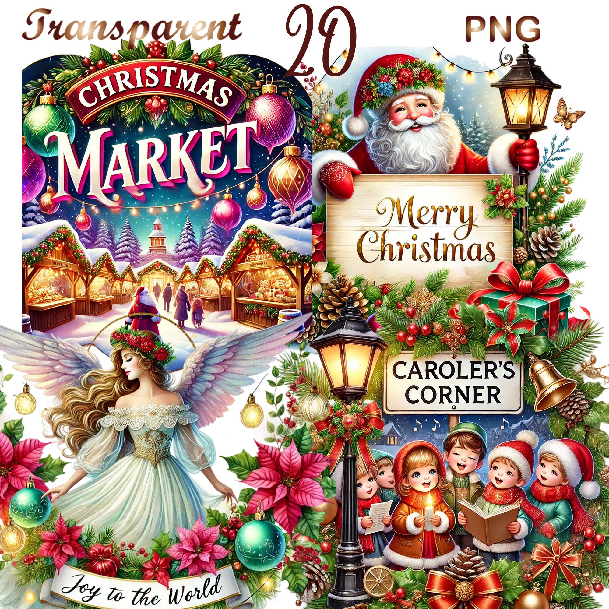 20 PNG Christmas Signposts Clipart Bundle, Set 2,festive Sign Graphics ...